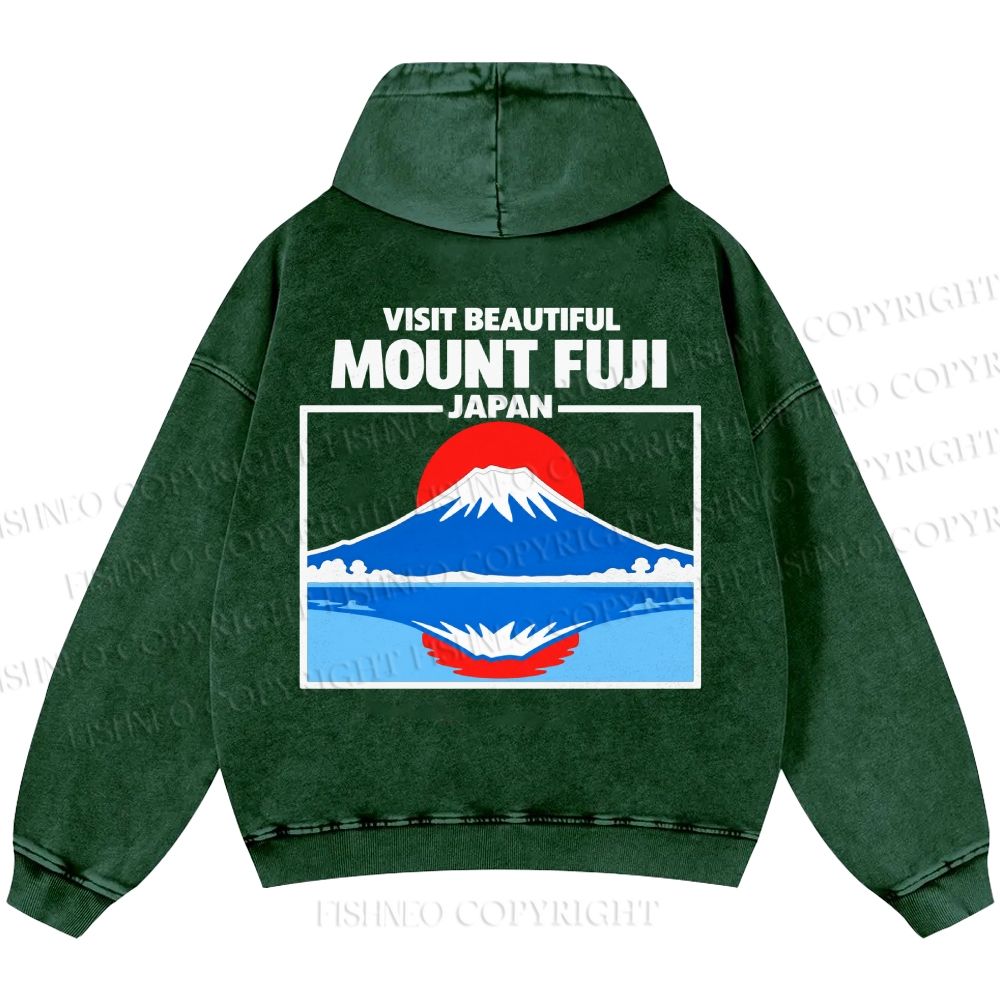 Unisex Casual Mount Fuji Printed Double-sided Washed Hoodie