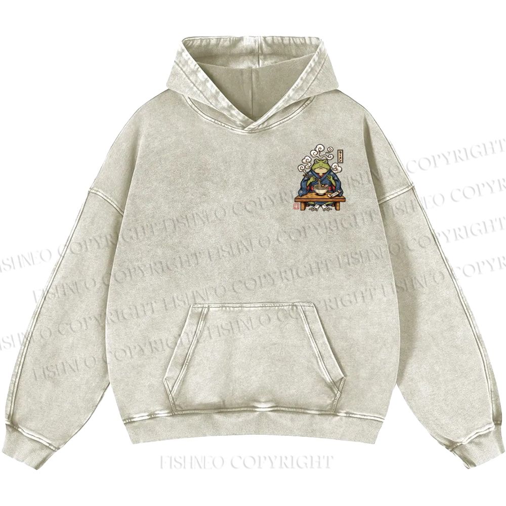 Unisex Casual Ramen Frog Printed Double-sided Washed Hoodie