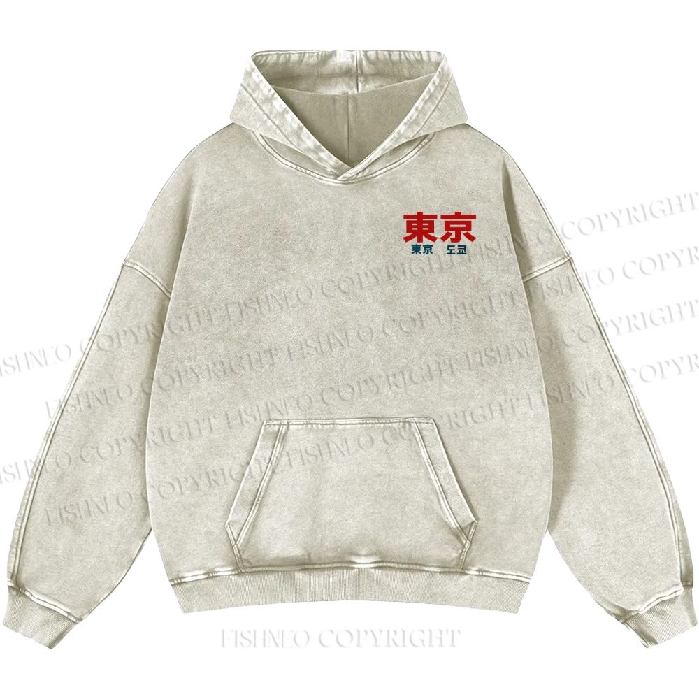 Unisex Casual Tokyo Station Printed Double-sided Washed Hoodie