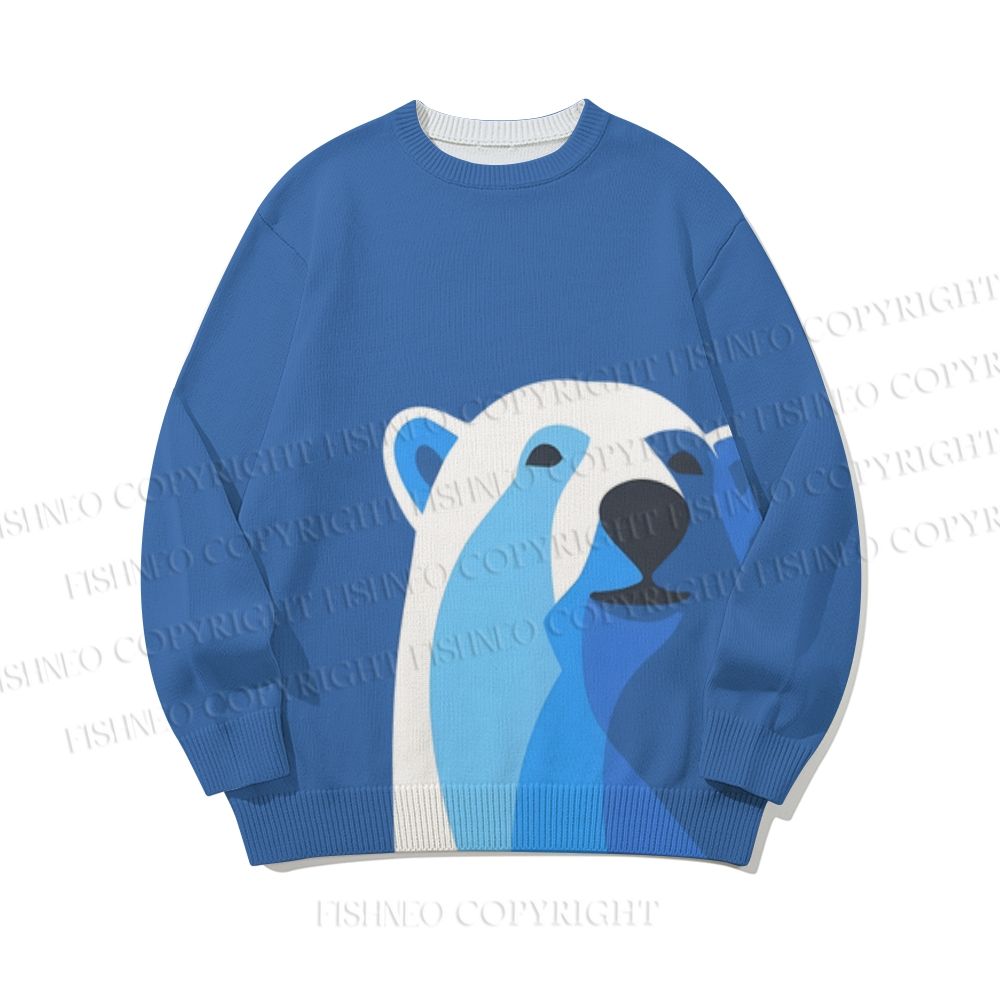 Blue Geometric Polar Bear Core-spun yarn long-sleeve sweater