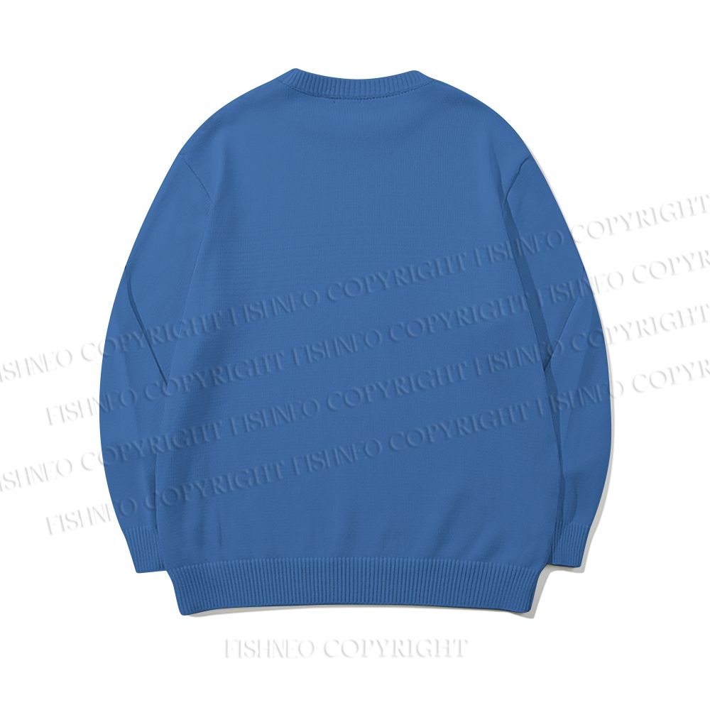 Blue Geometric Polar Bear Core-spun yarn long-sleeve sweater