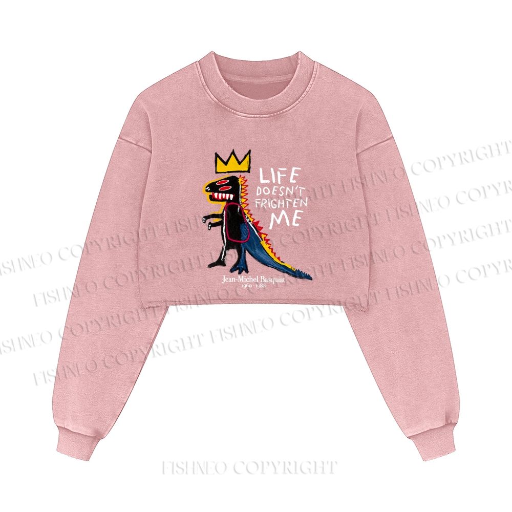 Jean-Michel Basquiat Life Doesn't Frighten Me Printed Washed Crop Sweatshirt