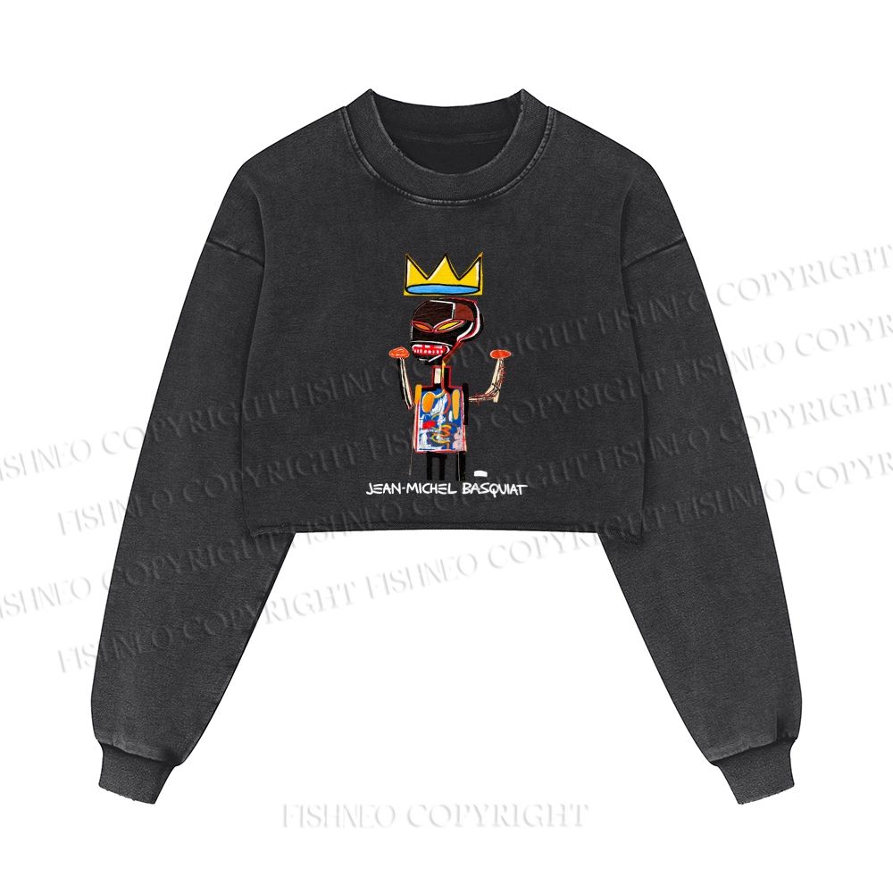 Jean-Michel Basquiat Printed Washed Crop Sweatshirt