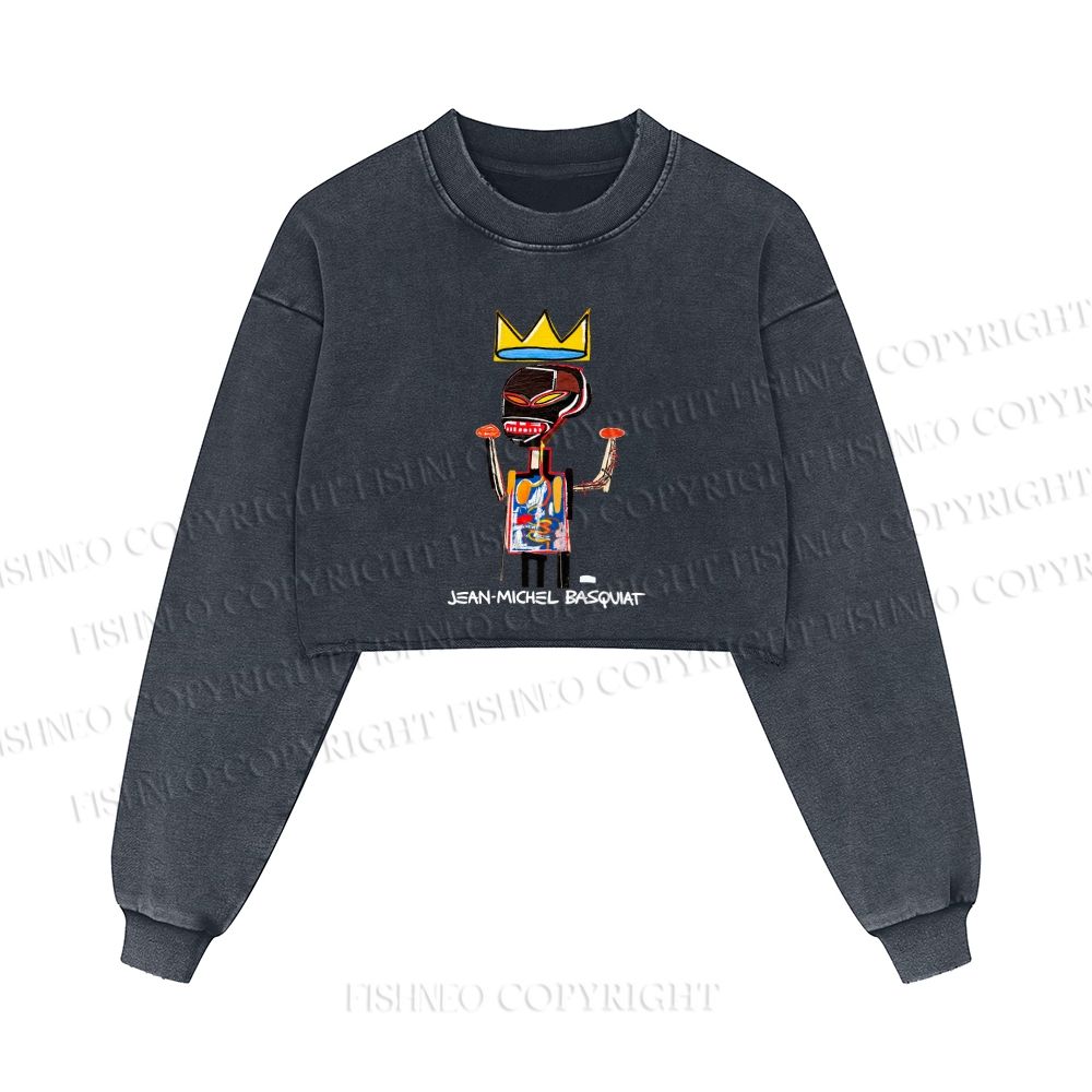Jean-Michel Basquiat Printed Washed Crop Sweatshirt