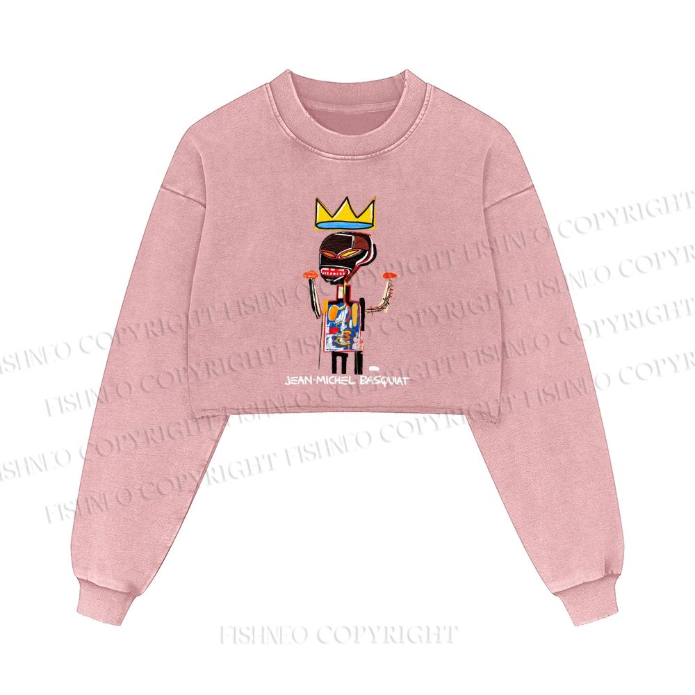 Jean-Michel Basquiat Printed Washed Crop Sweatshirt