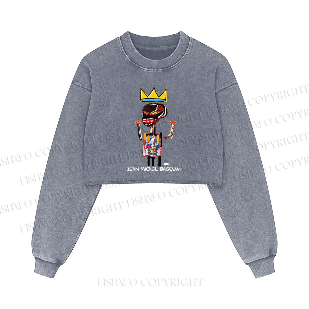 Jean-Michel Basquiat Printed Washed Crop Sweatshirt