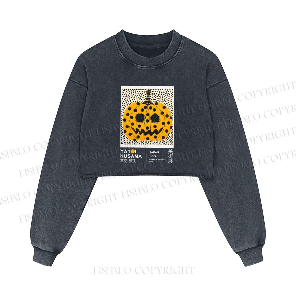 Yayoi Kusama Halloween Pumpkin Printed Washed Crop Sweatshirt