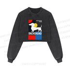 Bauhaus Dachshund Printed Washed Crop Sweatshirt