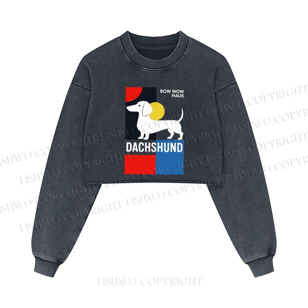 Bauhaus Dachshund Printed Washed Crop Sweatshirt