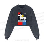Bauhaus Dachshund Printed Washed Crop Sweatshirt
