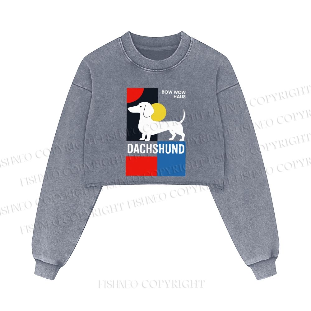 Bauhaus Dachshund Printed Washed Crop Sweatshirt
