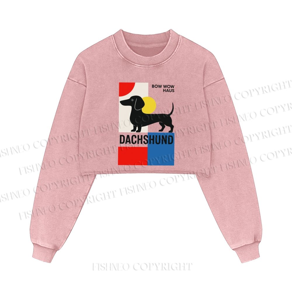 Bauhaus Dachshund Printed Washed Crop Sweatshirt