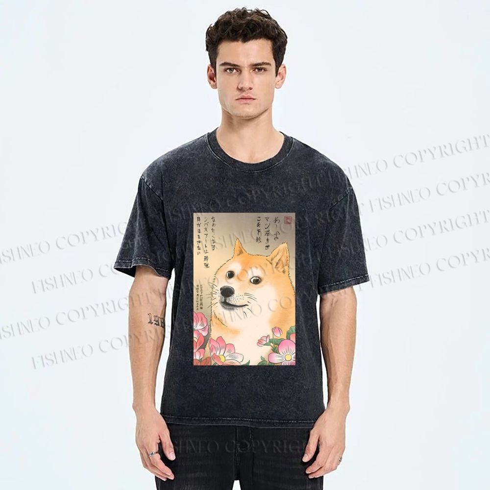 Unisex Funny Doge Meme Printed Washed Tee