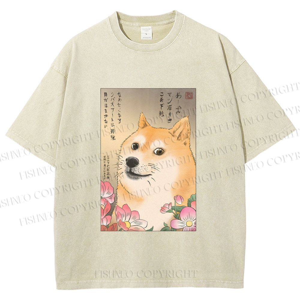 Unisex Funny Doge Meme Printed Washed Tee