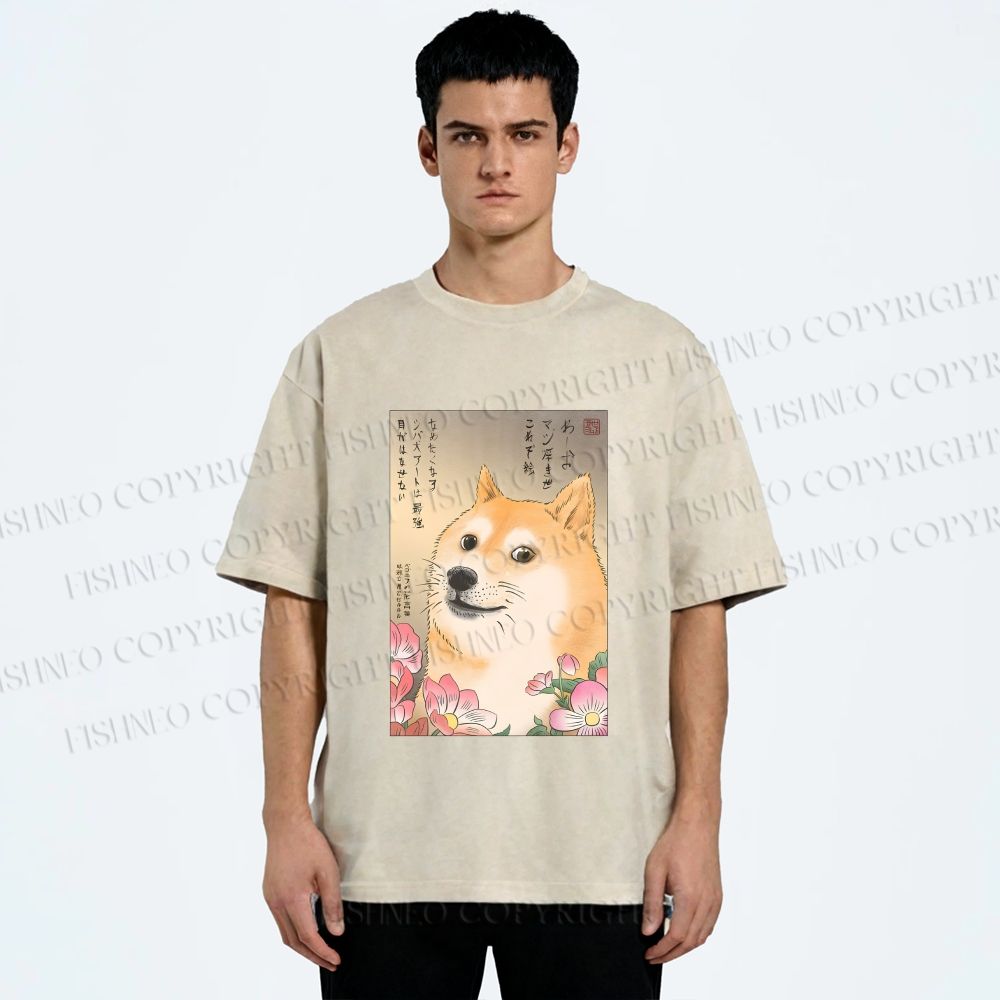 Unisex Funny Doge Meme Printed Washed Tee