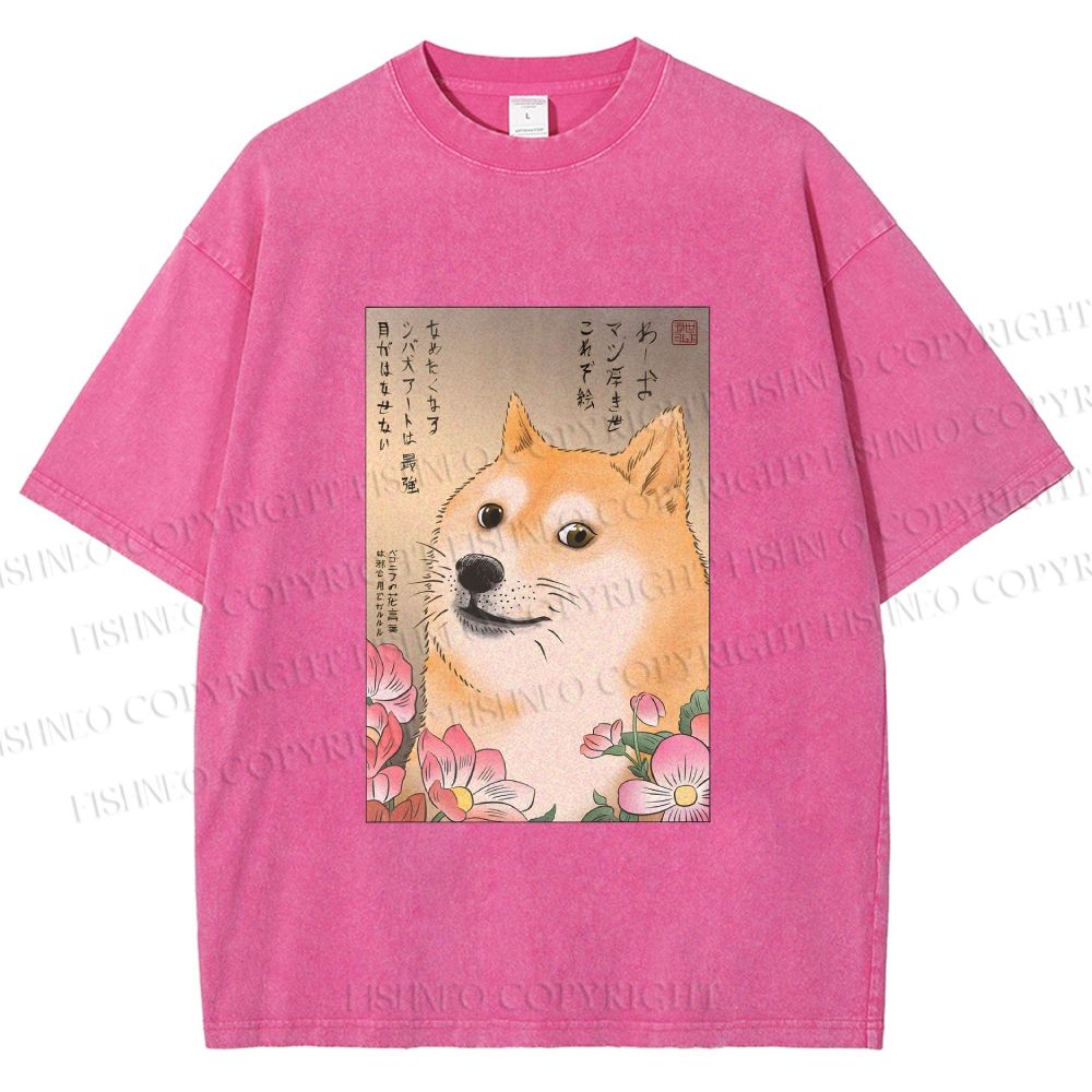 Unisex Funny Doge Meme Printed Washed Tee