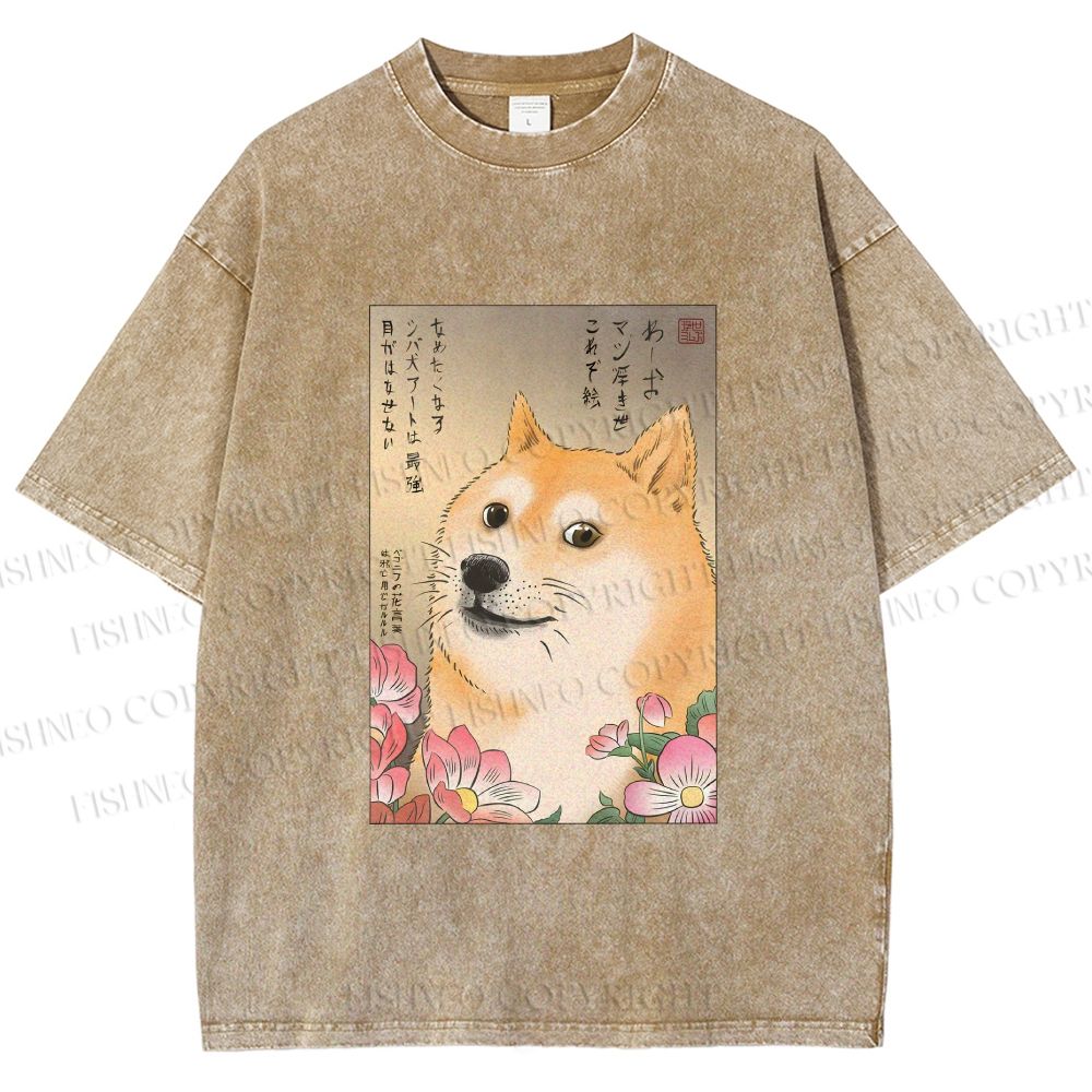 Unisex Funny Doge Meme Printed Washed Tee