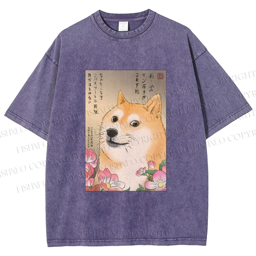 Unisex Funny Doge Meme Printed Washed Tee