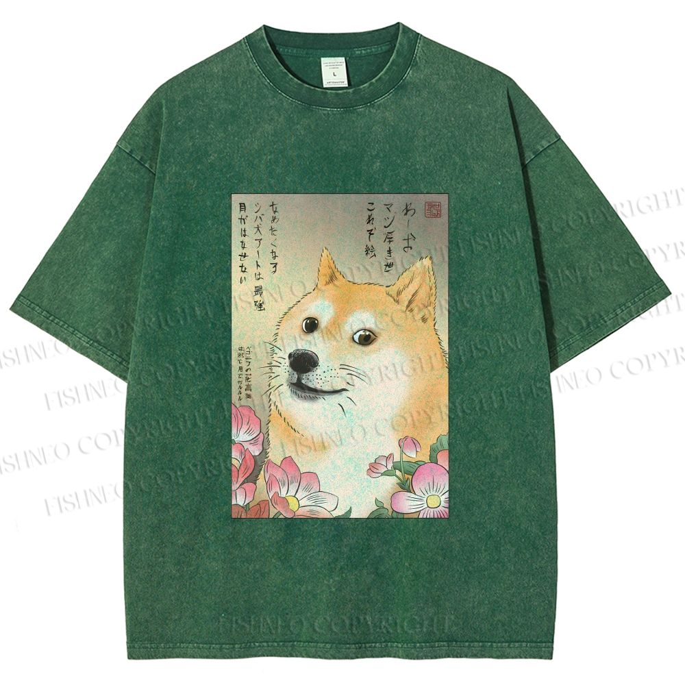Unisex Funny Doge Meme Printed Washed Tee