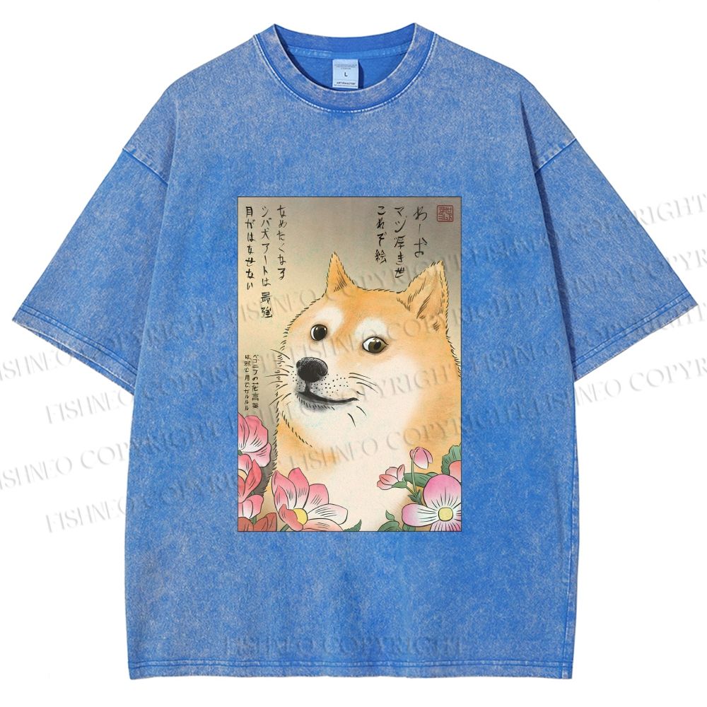 Unisex Funny Doge Meme Printed Washed Tee