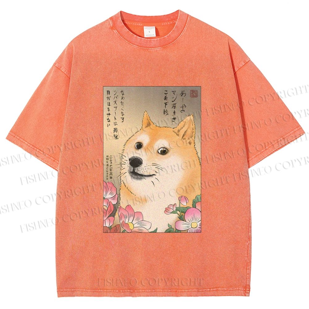 Unisex Funny Doge Meme Printed Washed Tee