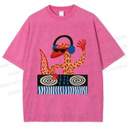 Unisex Gecko DJ Printed Washed Tee