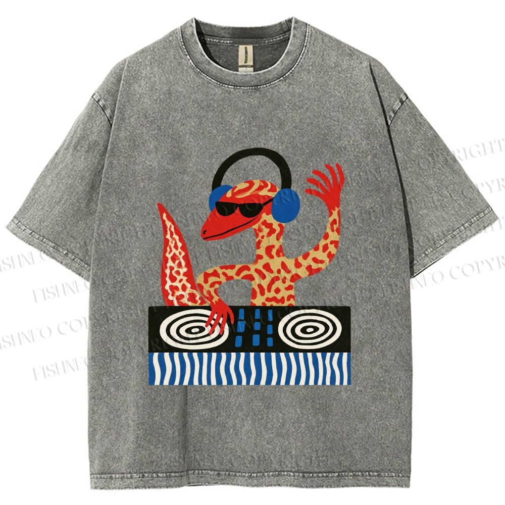 Unisex Gecko DJ Printed Washed Tee