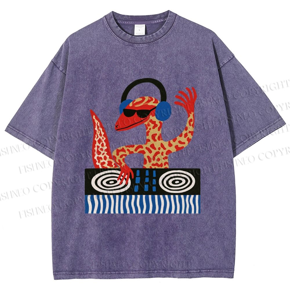 Unisex Gecko DJ Printed Washed Tee