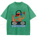Unisex Gecko DJ Printed Washed Tee