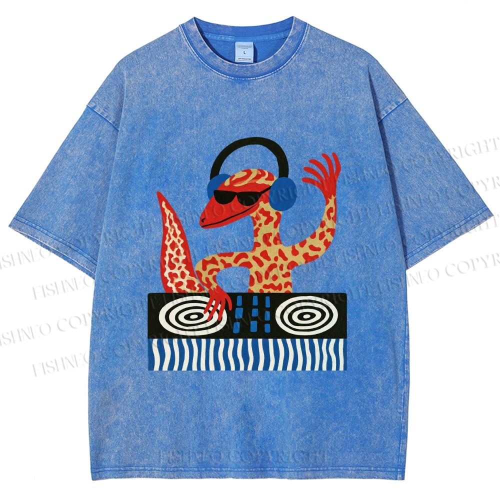 Unisex Gecko DJ Printed Washed Tee