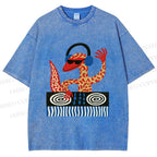Unisex Gecko DJ Printed Washed Tee