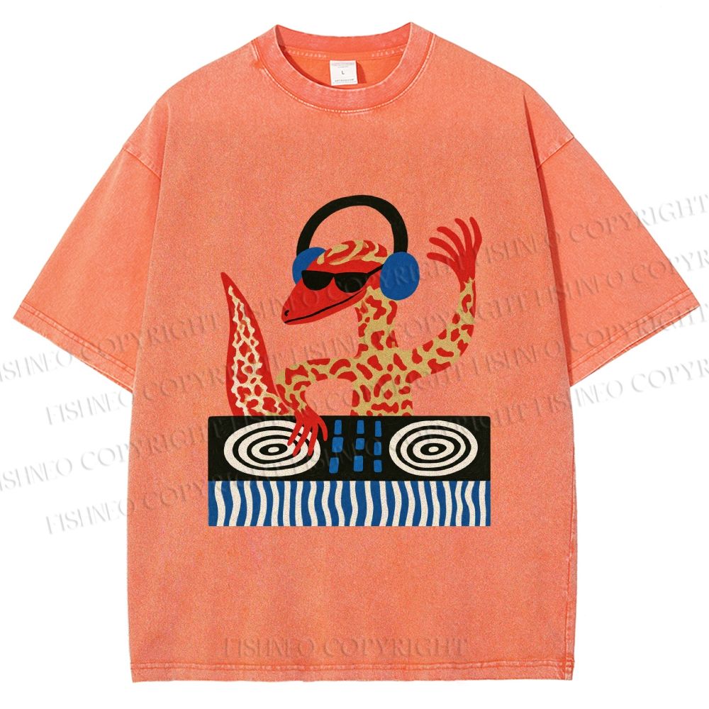 Unisex Gecko DJ Printed Washed Tee