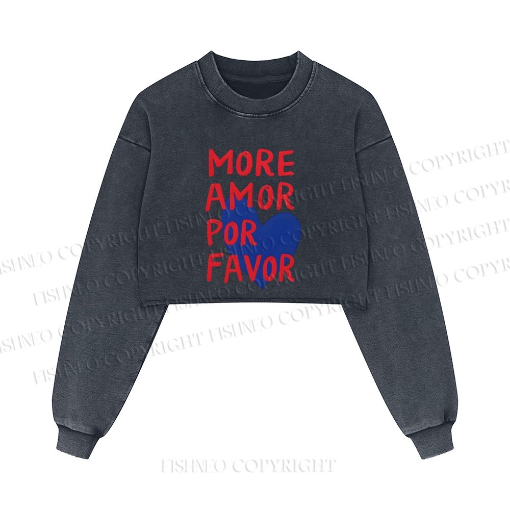 More Amor Por Favor Printed Washed Crop Sweatshirt