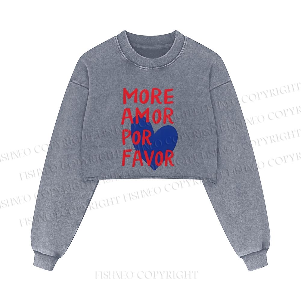 More Amor Por Favor Printed Washed Crop Sweatshirt