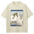 Unisex Never Ever Give Up Frog Printed Washed Tee
