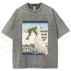 Unisex Never Ever Give Up Frog Printed Washed Tee