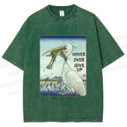 Unisex Never Ever Give Up Frog Printed Washed Tee