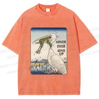 Unisex Never Ever Give Up Frog Printed Washed Tee