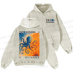 Unisex Yayoi Kusama Blue And Orange Octopus Casual Printed Double-sided Washed Hoodie
