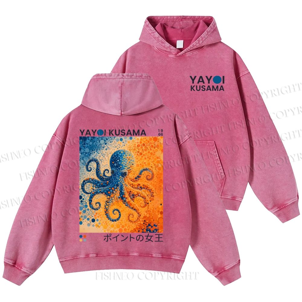 Unisex Yayoi Kusama Blue And Orange Octopus Casual Printed Double-sided Washed Hoodie