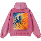 Unisex Yayoi Kusama Blue And Orange Octopus Casual Printed Double-sided Washed Hoodie