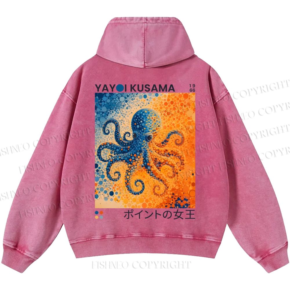 Unisex Yayoi Kusama Blue And Orange Octopus Casual Printed Double-sided Washed Hoodie
