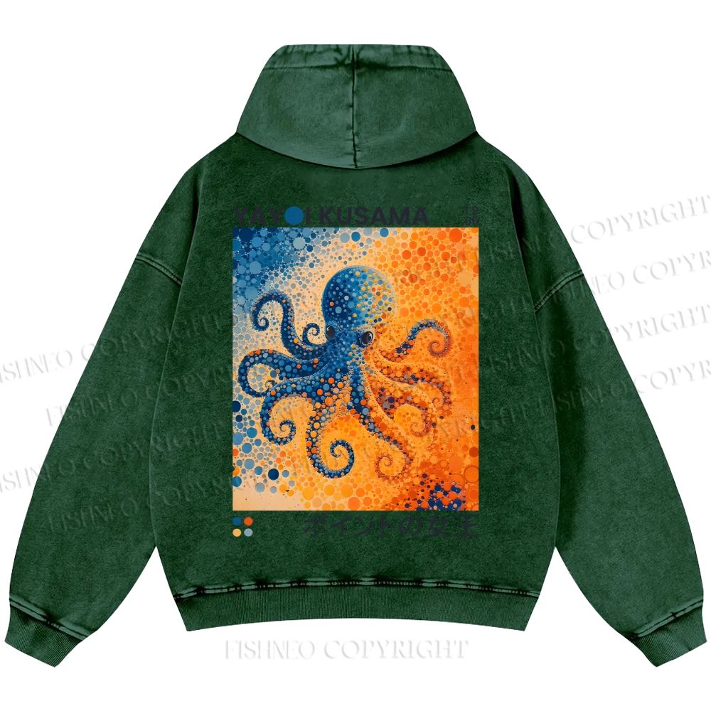 Unisex Yayoi Kusama Blue And Orange Octopus Casual Printed Double-sided Washed Hoodie
