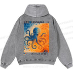 Unisex Yayoi Kusama Blue And Orange Octopus Casual Printed Double-sided Washed Hoodie