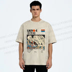 Unisex Japanese Ukiyo-e Skeleton Printed Washed Tee
