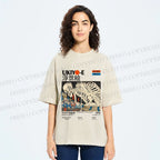 Unisex Japanese Ukiyo-e Skeleton Printed Washed Tee