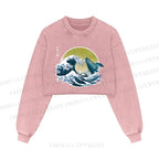 The Great Wave Off Whale Printed Washed Crop Sweatshirt