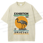 Unisex Japanese Crane Printed Washed Tee