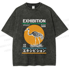 Unisex Japanese Crane Printed Washed Tee