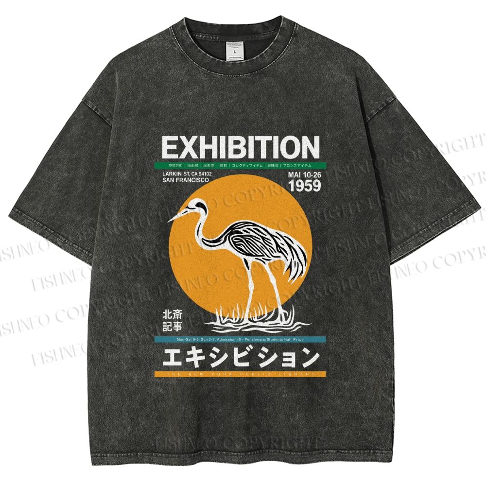 Unisex Japanese Crane Printed Washed Tee